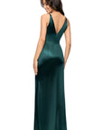 Blondie Nites "Robin" Long Satin V-Neck Ruffle Dress