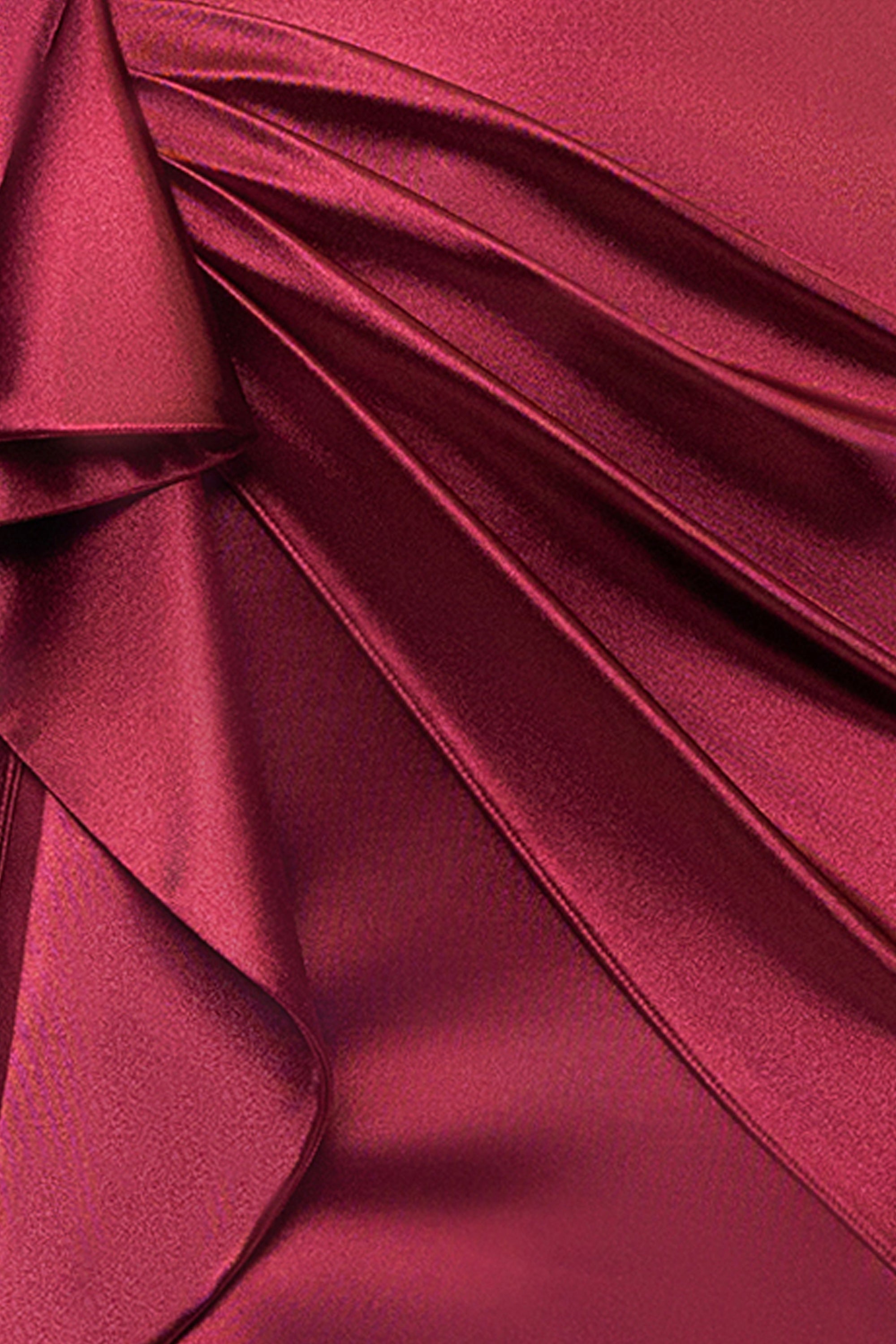 "Robin" Long Satin V-Neck Ruffle Dress