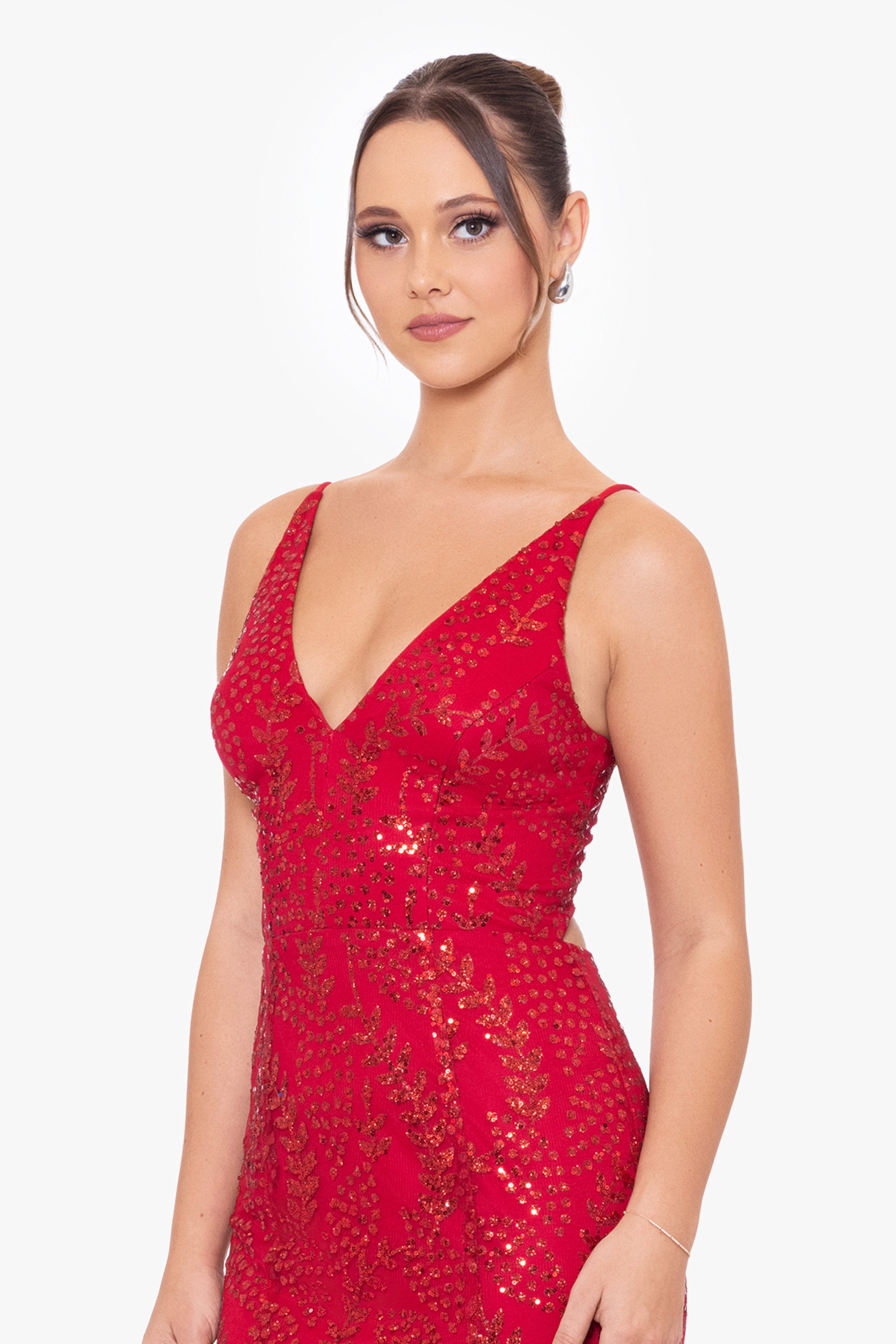 "Jocelyn" Long Glitter Mesh V-Neck Dress