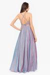 "Daisy" Long Metallic Glitter Illusion Back Ball Gown