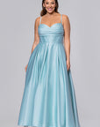 Plus "Liza" Lamour Satin Draped Corset Lace Up Gown