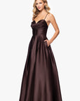 "Liza" Lamour Satin Draped Corset Lace Up Gown