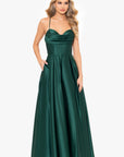 "Liza" Lamour Satin Draped Corset Tieback Gown