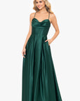 "Liza" Lamour Satin Draped Corset Tieback Gown