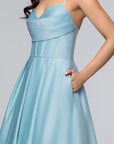 "Liza" Lamour Satin Draped Corset Lace Up Gown