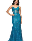 "Tammi" Long Sequin Mesh Mermaid Tieback Dress