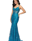 "Tammi" Long Sequin Mesh Mermaid Tieback Dress