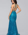 "Tammi" Long Sequin Mesh Mermaid Lace-Up Dress