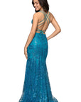 "Tammi" Long Sequin Mesh Mermaid Tieback Dress