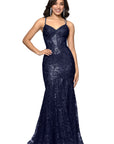 "Tammi" Long Sequin Mesh Mermaid Tieback Dress