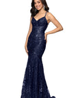 "Tammi" Long Sequin Mesh Mermaid Tieback Dress