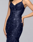 "Tammi" Long Sequin Mesh Mermaid Lace-Up Dress