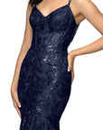 "Tammi" Long Sequin Mesh Mermaid Tieback Dress
