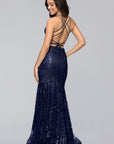"Tammi" Long Sequin Mesh Mermaid Lace-Up Dress
