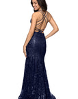 "Tammi" Long Sequin Mesh Mermaid Tieback Dress