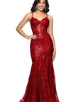 "Tammi" Long Sequin Mesh Mermaid Tieback Dress