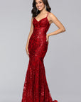 "Tammi" Long Sequin Mesh Mermaid Lace-Up Dress