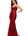 "Tammi" Long Sequin Mesh Mermaid Tieback Dress