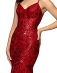 "Tammi" Long Sequin Mesh Mermaid Tieback Dress