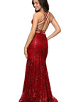 "Tammi" Long Sequin Mesh Mermaid Tieback Dress