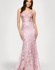 "Tammi" Long Sequin Mesh Mermaid Tieback Dress
