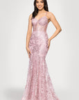 "Tammi" Long Sequin Mesh Mermaid Tieback Dress