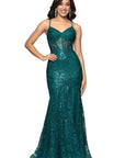 "Tammi" Long Sequin Mesh Mermaid Tieback Dress