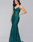 "Tammi" Long Sequin Mesh Mermaid Lace-Up Dress