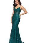 "Tammi" Long Sequin Mesh Mermaid Tieback Dress