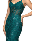 "Tammi" Long Sequin Mesh Mermaid Tieback Dress