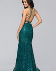 "Tammi" Long Sequin Mesh Mermaid Lace-Up Dress