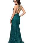 "Tammi" Long Sequin Mesh Mermaid Tieback Dress