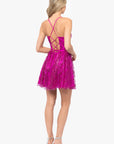 Blondie Nites "Tiara" Short Glitter Mesh Tie Back Party Dress