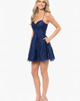 Blondie Nites "Tiara" Short Glitter Mesh Tie Back Party Dress
