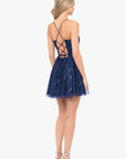 Blondie Nites "Tiara" Short Glitter Mesh Tie Back Party Dress