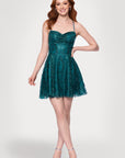 Blondie Nites "Tiara" Short Glitter Mesh Tie Back Party Dress
