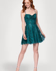 Blondie Nites "Tiara" Short Glitter Mesh Tie Back Party Dress