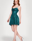Blondie Nites "Tiara" Short Glitter Mesh Tie Back Party Dress