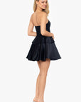 Blondie Nites "Isabella" Short Strapless Tiered Satin Dress