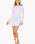 "Charlotte" Short Long Sleeve Sequin Pattern Feather Dress