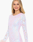 "Charlotte" Short Long Sleeve Sequin Pattern Feather Dress