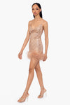 "Madison" Short Sequin Drop Neck Feather Dress