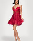 "Ava" Short Glitter Illusion Lace Up Dress