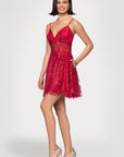 "Ava" Short Glitter Illusion Lace Up Dress