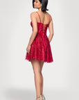 "Ava" Short Glitter Illusion Lace Up Dress