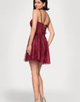 "Ava" Short Glitter Illusion Lace Up Dress