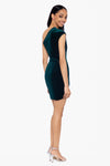 "Anna" Short One Shoulder Slim Velvet Wrap Dress