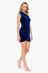 "Anna" Short One Shoulder Slim Velvet Wrap Dress