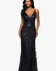 "Zoey" Glitter V-Neck Floor Length Dress