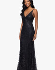 "Zoey" Glitter V-Neck Floor Length Dress